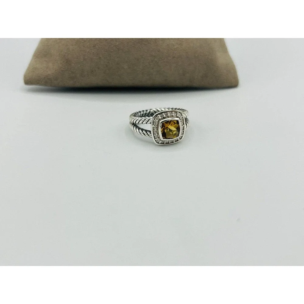 David Yurman Sterling Silver Citrine & Diamond Petite Albion Ring Size 9